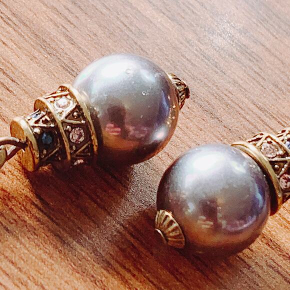 Signed Heidi Daus Gold Tone Crystal Pearl Drop Clip On Earrings VTG Swarovski? - Picture 14 of 17